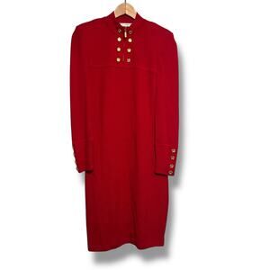 St John Collection Sheath Dress Size 10 Russian Red Santana Zip Knit Logo Button